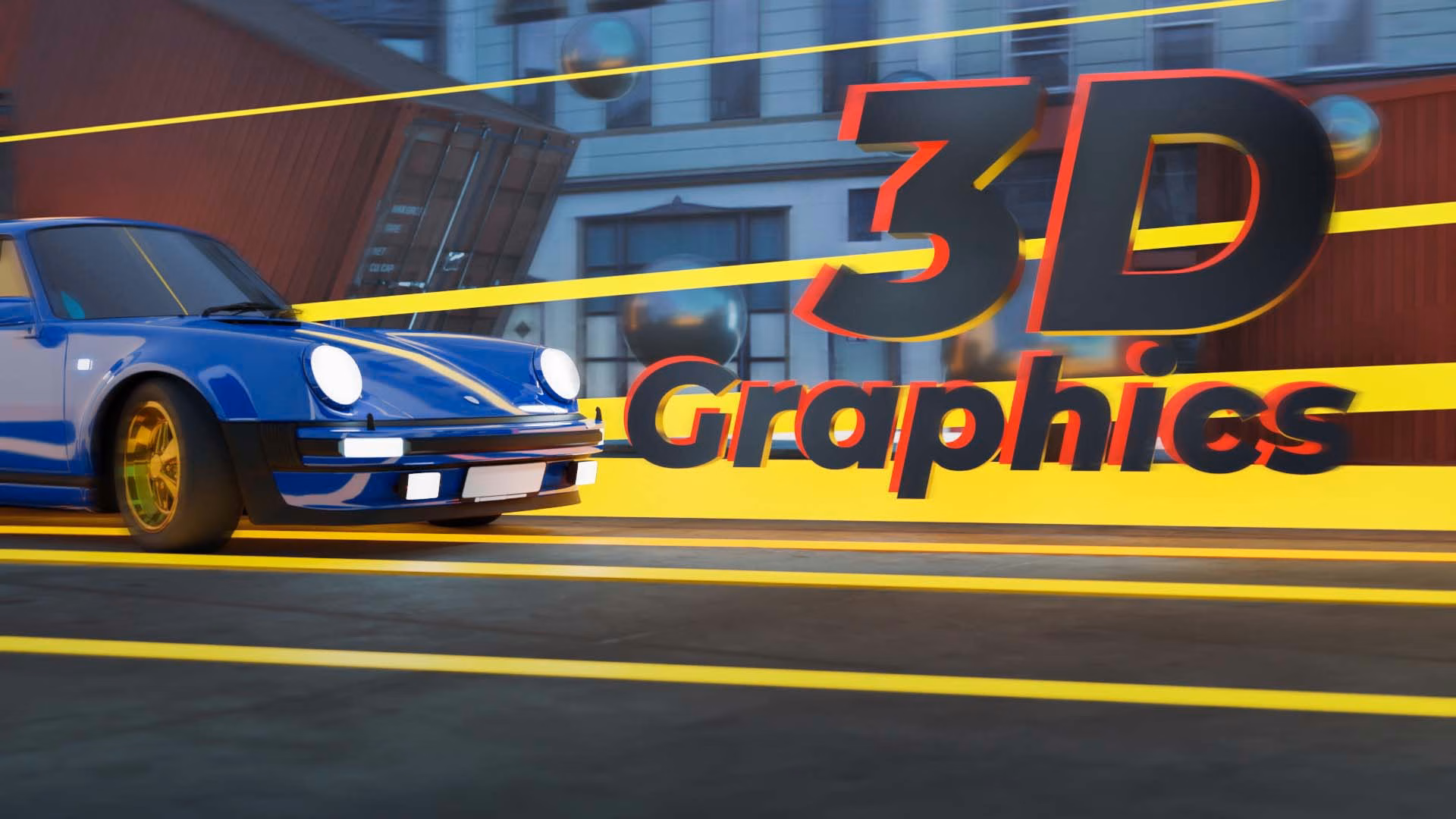 3д арт. Зображено: автівка,місто, контейнера, текст 3d graphics. автор Двойнічков Кирило.